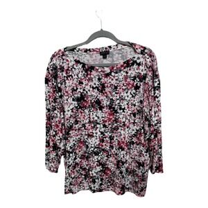 J. Jill Cherry Blossom 3/4 Sleeve VNeck Long Sleeve Whimsical Casual Size XL